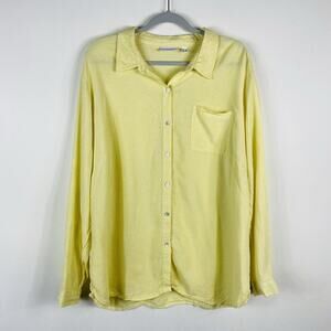 Susan Graver Plus Size 1X Easy Linen Blend Cross-Dyed Tunic Shirt Top Yellow